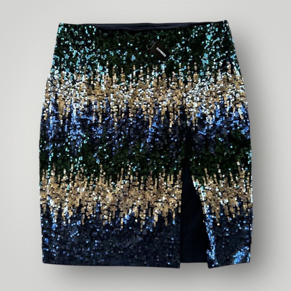 Sequin Embellished Skirt - Green, Blue, Gold